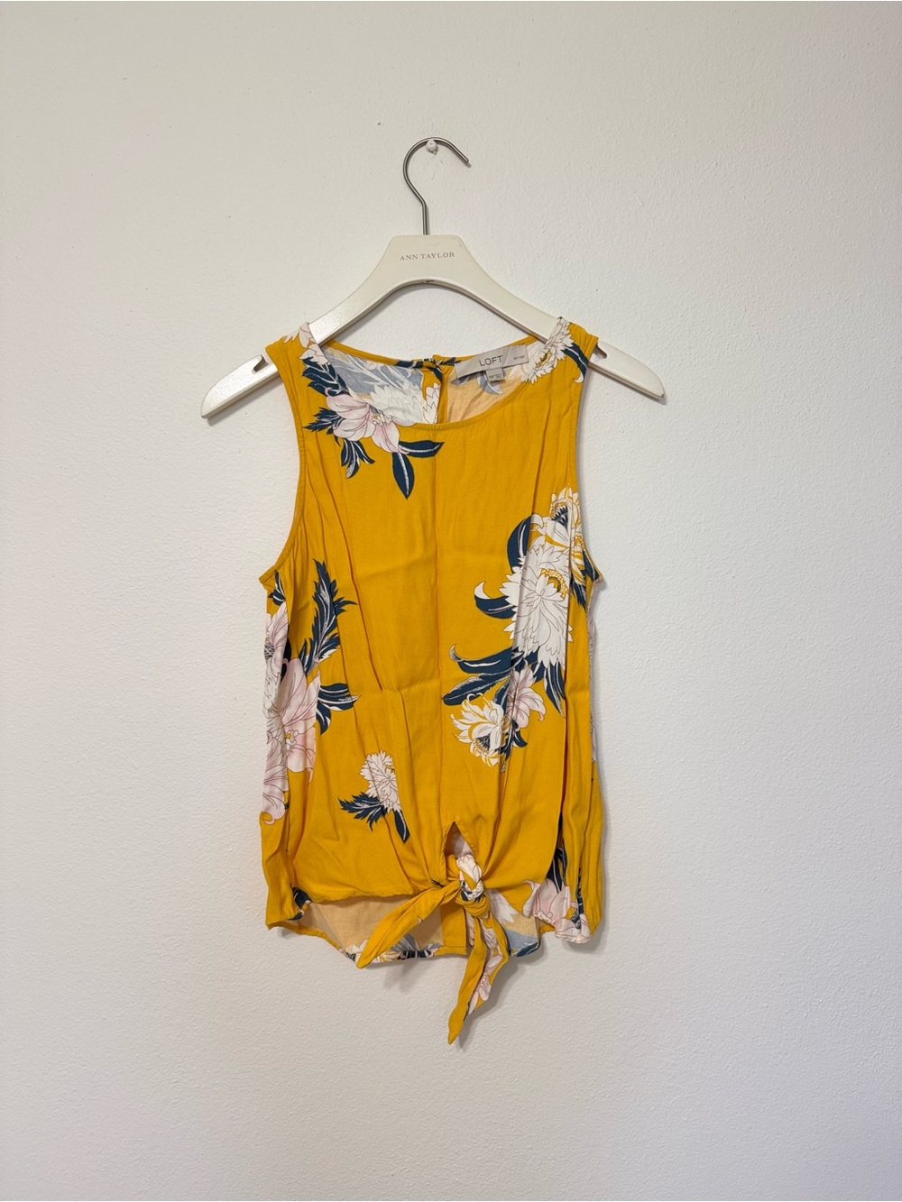 LOFT Mustard Floral Tie-Front Tank Top